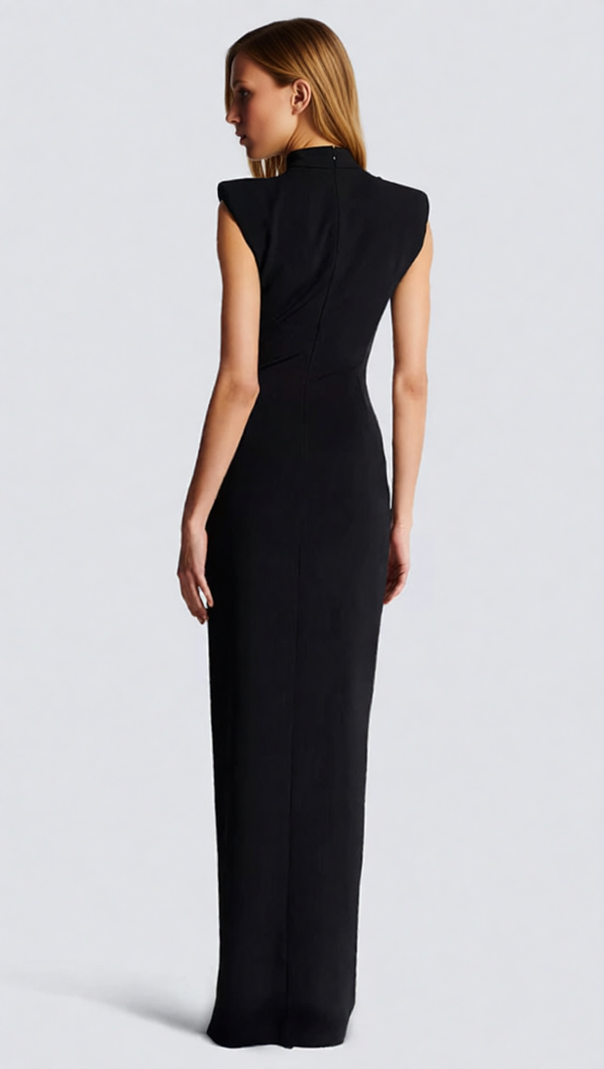 AIIZIE Jendayi Black Zipper Slit Maxi Dress - Edgy Elegance for Women - product image