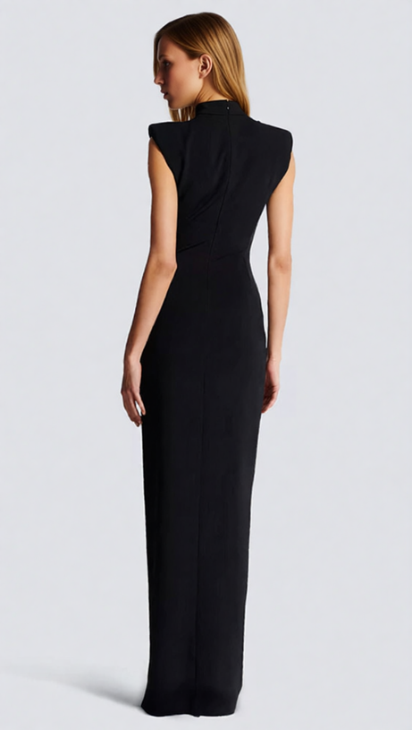 Jendayi Black Zipper Slit Maxi Dress - Edgy Elegance for Women