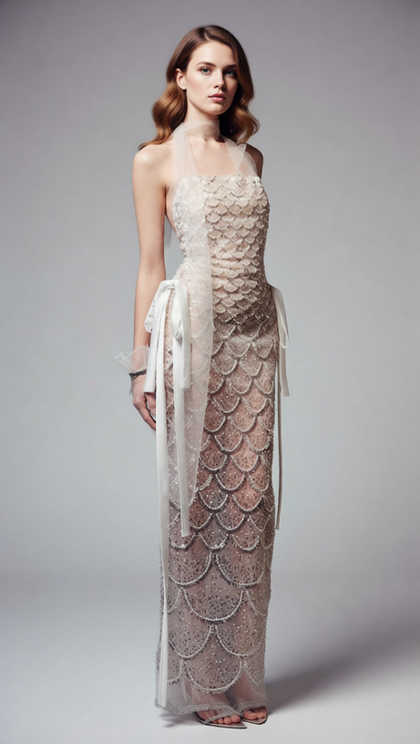 Jenna Scallop Sequin Backless Maxi Dress - Glamorous Event Gown
