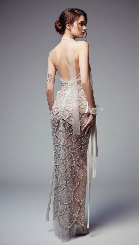 Jenna Scallop Sequin Backless Maxi Dress - Glamorous Event Gown