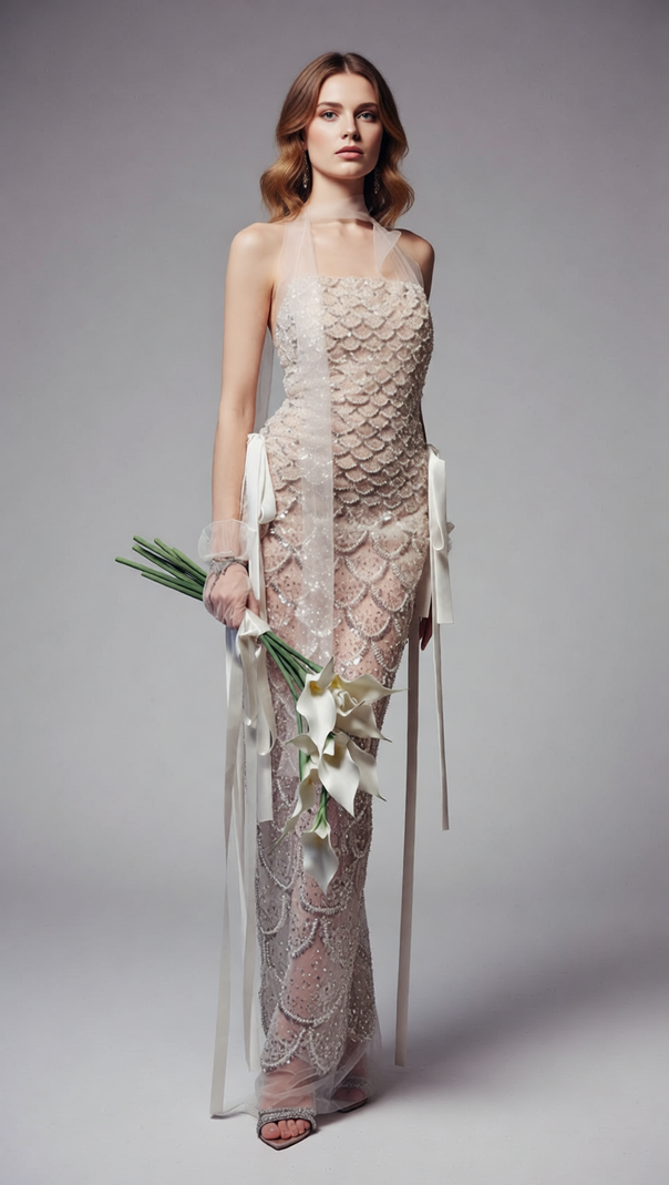 Jenna Scallop Sequin Backless Maxi Dress - Glamorous Event Gown