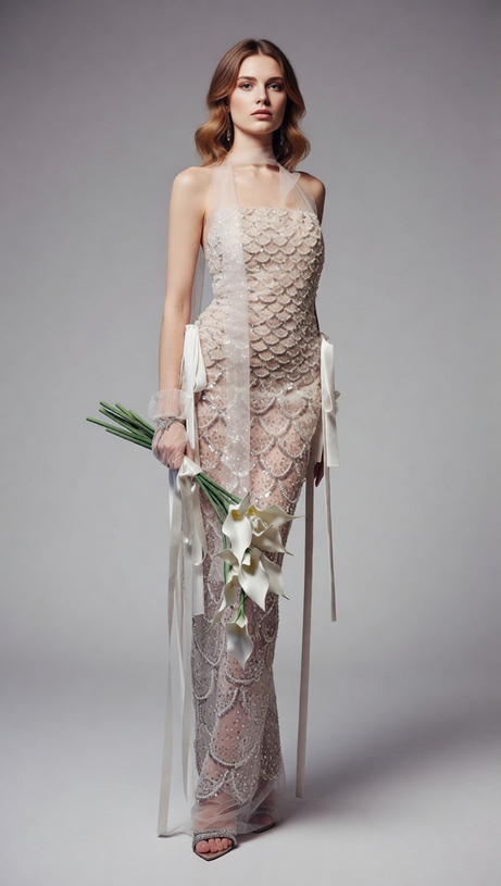 Jenna Scallop Sequin Backless Maxi Dress - Glamorous Event Gown