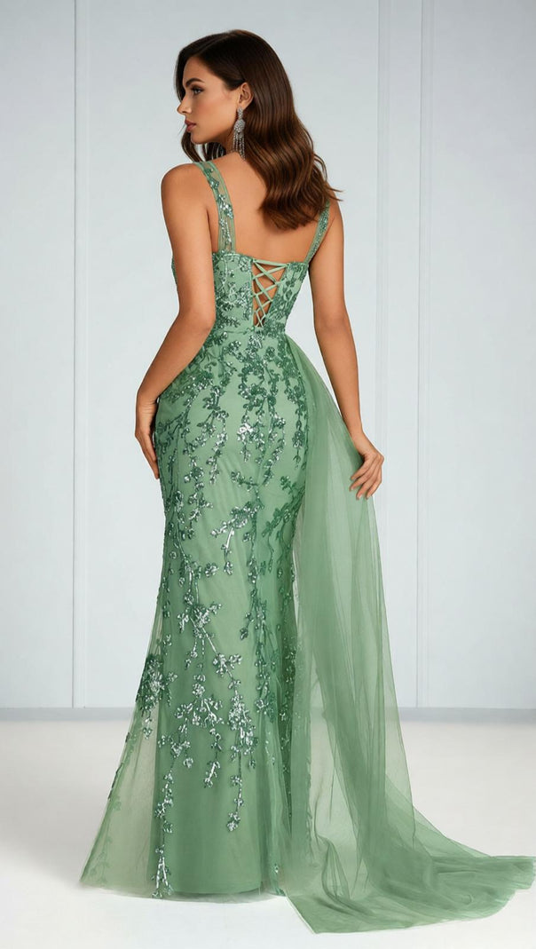 AIIZIE Jenne Glamorous One-Shoulder Sequin Mesh Maxi Gown with Slit - product image