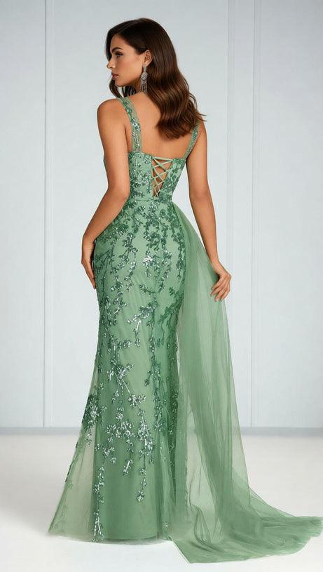 Jenne Glamorous One-Shoulder Sequin Mesh Maxi Gown with Slit