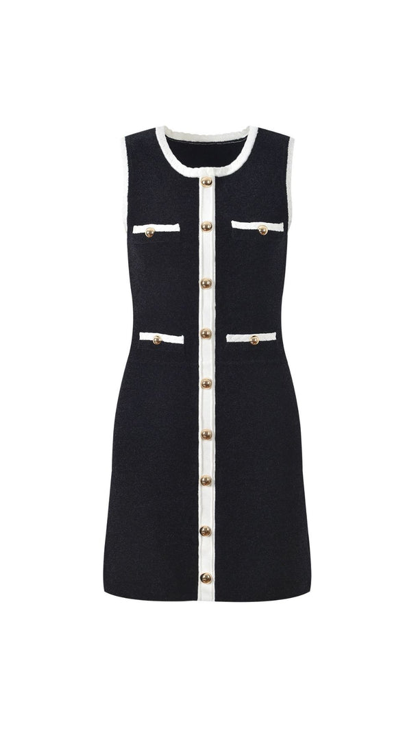 AIIZIE Jenne Black Sleeveless Mini Dress with Contrast Trim & Gold Button Details - product image