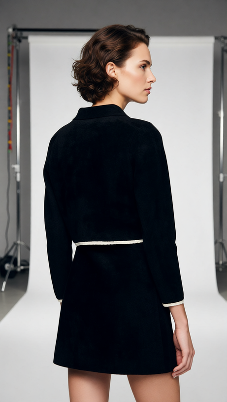 Jenne Chic Two-Tone Knit Cardigan Top | Classic Black & Cream Trim