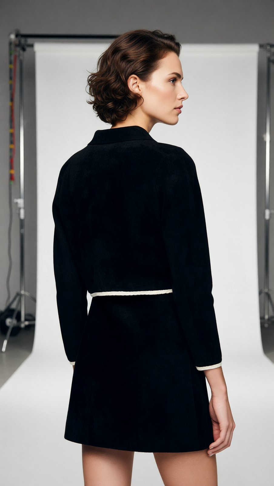 Jenne Chic Two-Tone Knit Cardigan Top | Classic Black & Cream Trim