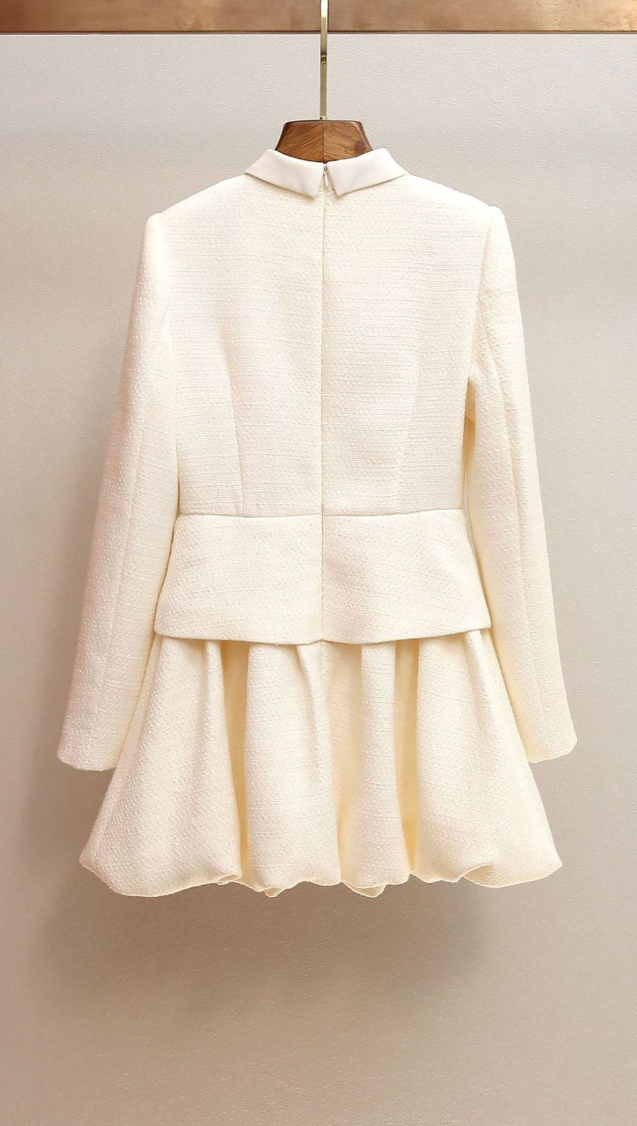 Jenner Luxe White Tweed Mini Dress | Structured Long Sleeve & Embellished Buttons