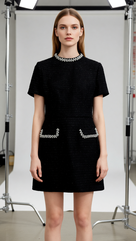 Jenny Diamante Embellished Tweed Mini Dress | Sparkle & Chic