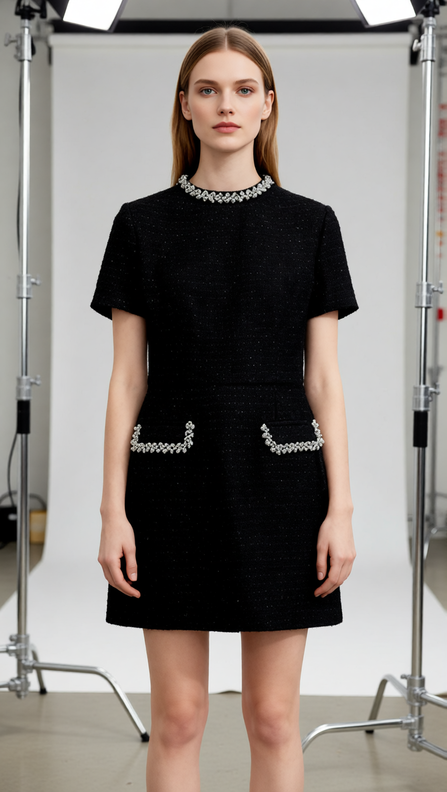 Jenny Diamante Embellished Tweed Mini Dress | Sparkle & Chic