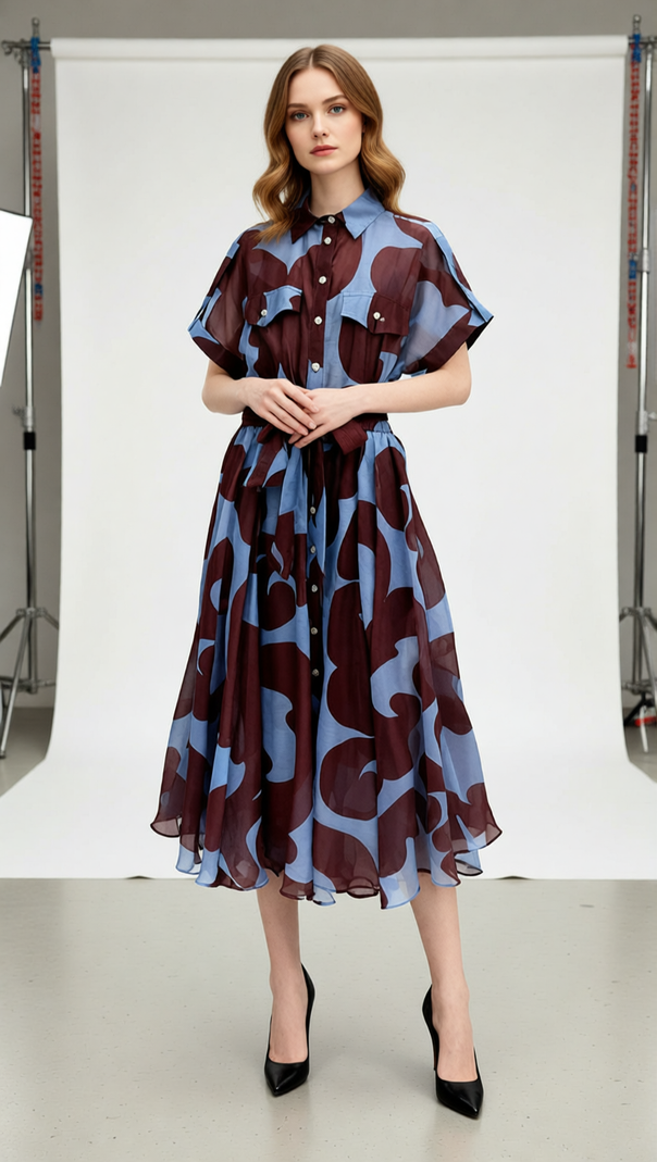 AIIZIE Jeroen Abstract Print Midi Shirt Dress - Effortless Chic & Versatile Style - product image