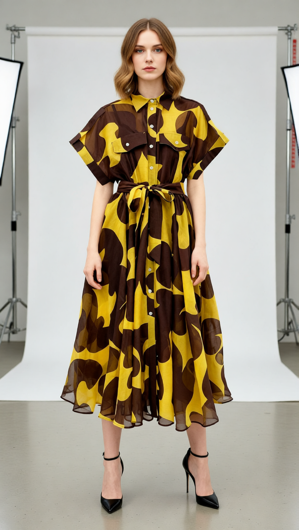 AIIZIE Jeroen Abstract Print Midi Shirt Dress - Effortless Chic & Versatile Style - product image