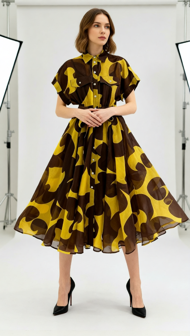 AIIZIE Jeroen Abstract Print Midi Shirt Dress - Effortless Chic & Versatile Style - product image
