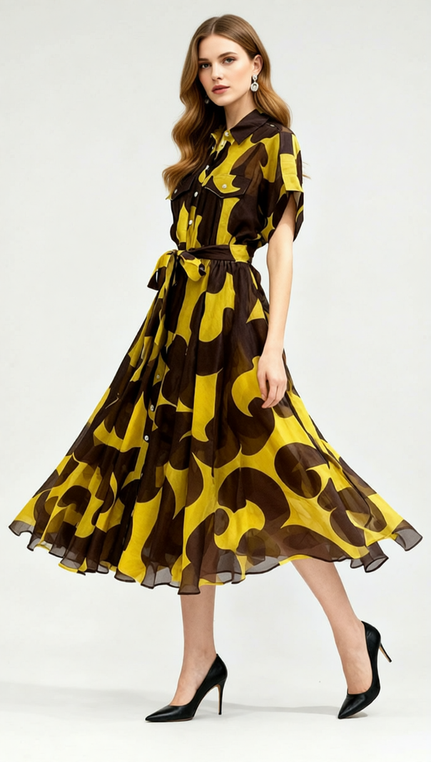 AIIZIE Jeroen Abstract Print Midi Shirt Dress - Effortless Chic & Versatile Style - product image