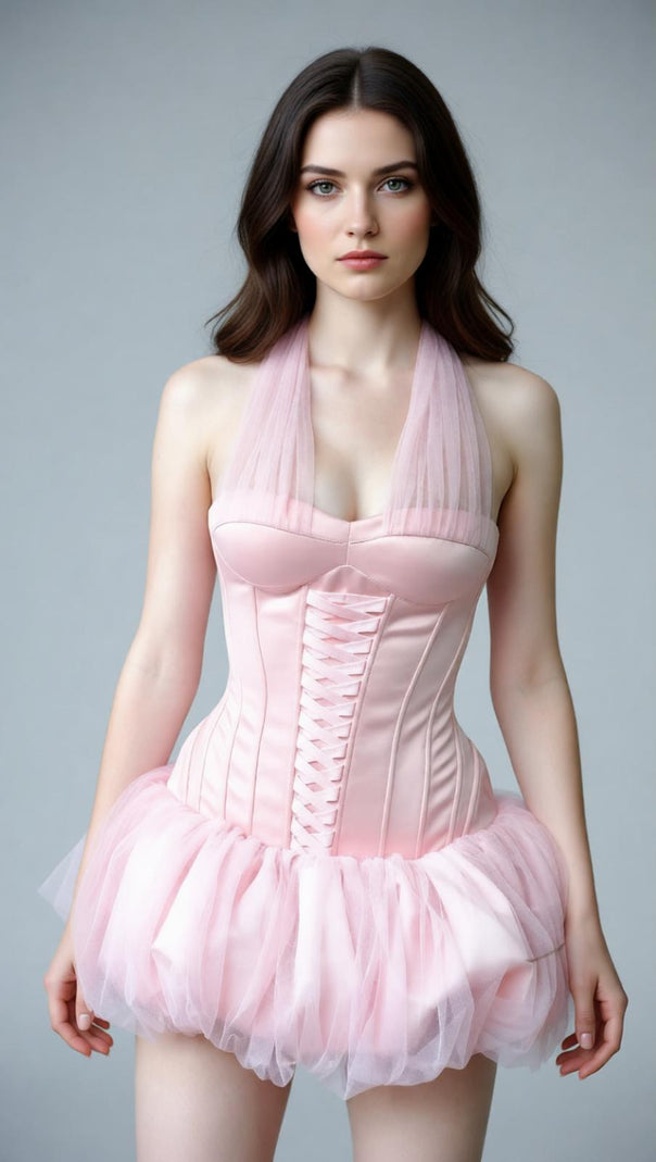 AIIZIE Jerrell Pink Coquette Halter Corset Tutu Mini Dress - Balletcore Style - product image