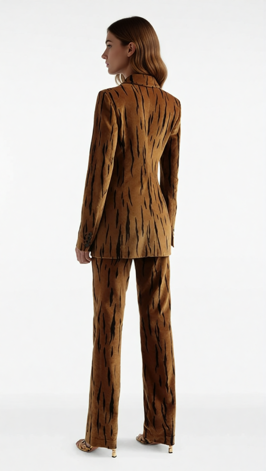 Jerrica Velvet Tiger Stripe Power Suit Set | Women's Luxe Blazer & Pants