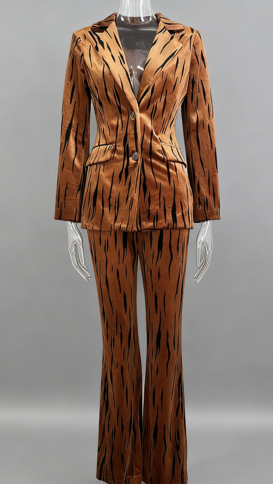 Jerrica Velvet Tiger Stripe Power Suit Set | Women's Luxe Blazer & Pants