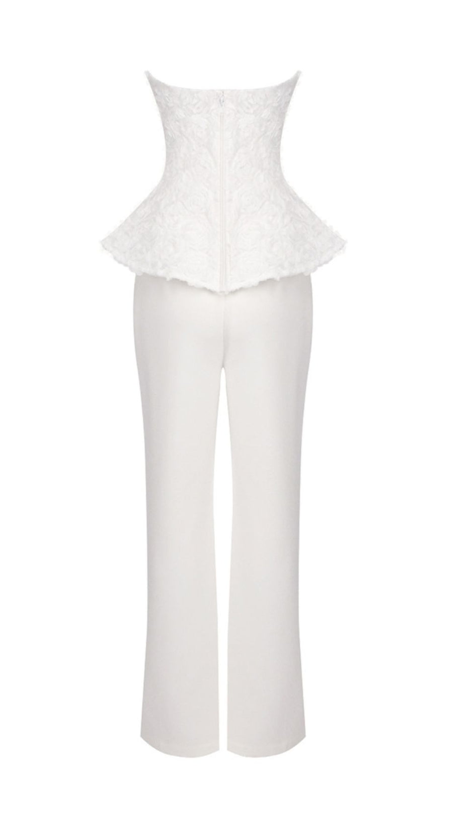 Jerusha White Floral Peplum Top & Tailored Wide-Leg Pants Set