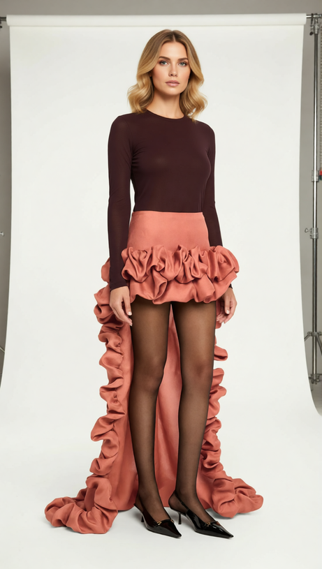 Jesper Dramatic Ruffle High-Low Maxi Skirt for Women
