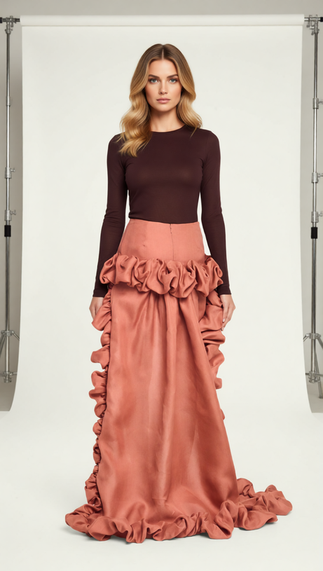 Jesper Dramatic Ruffle High-Low Maxi Skirt for Women