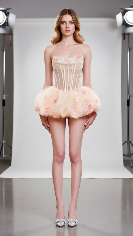 Jess Enchanting Strapless Corset Floral Tulle Mini Dress - Chic & Flirty