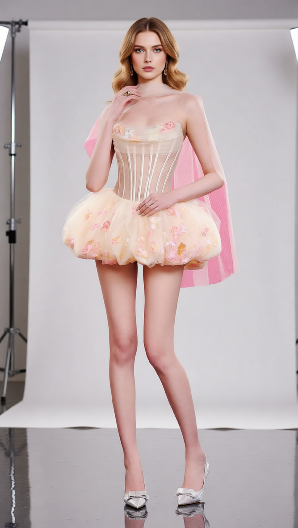 AIIZIE Jess Enchanting Strapless Corset Floral Tulle Mini Dress - Chic & Flirty - product image