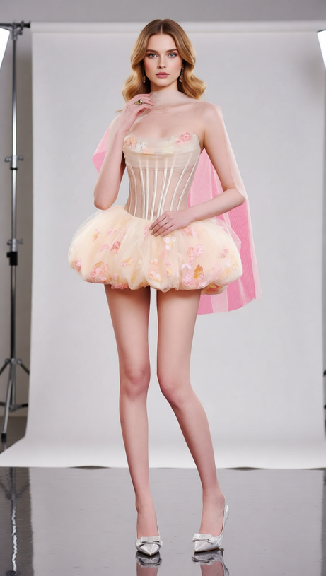 Jess Enchanting Strapless Corset Floral Tulle Mini Dress - Chic & Flirty