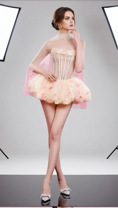 Jess Enchanting Strapless Corset Floral Tulle Mini Dress - Chic & Flirty