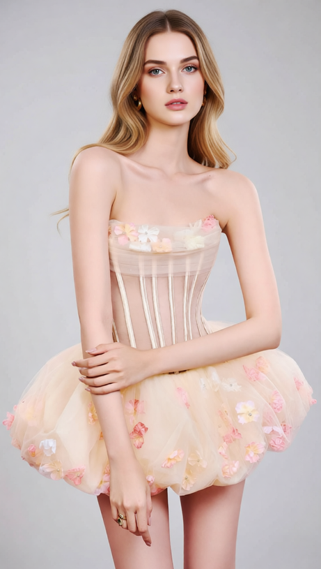 Jess Enchanting Strapless Corset Floral Tulle Mini Dress - Chic & Flirty