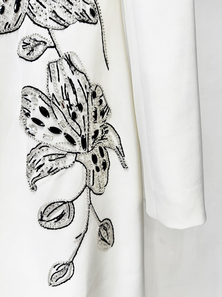 AIIZIE Jessica White Floral Embellished Evening Gown - Elegant Black & White Formal Dress - product image