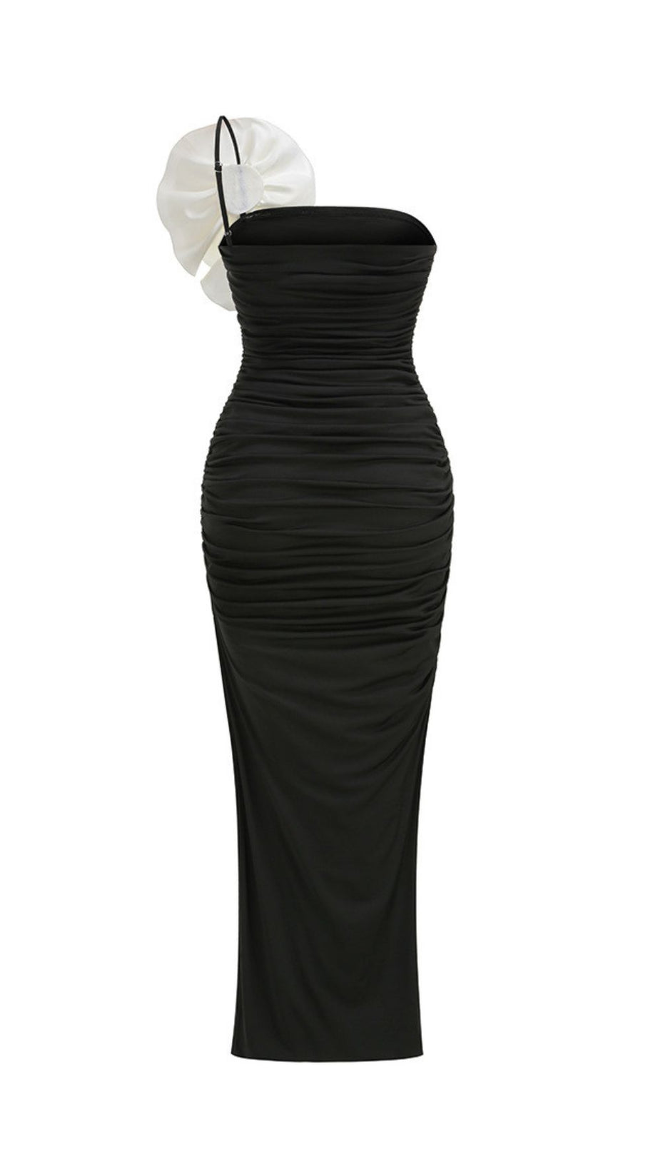 Jessie Black Strapless Floral Ruffle Maxi Gown - Elegant Evening & Gala Dress