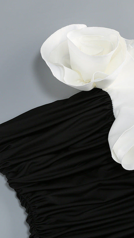 Jessie Black Strapless Floral Ruffle Maxi Gown - Elegant Evening & Gala Dress