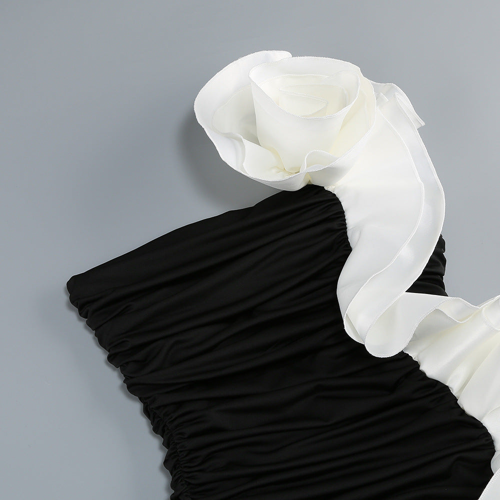 AIIZIE Jessie Black Strapless Floral Ruffle Maxi Gown - Elegant Evening & Gala Dress - product image