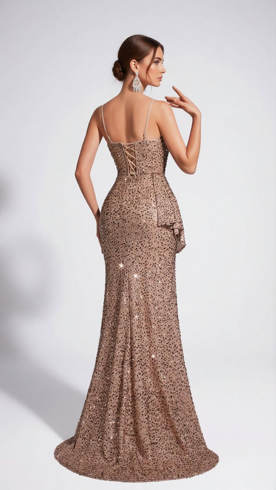 Jetje Sparkling Sequin High-Slit Maxi Gown - Elegant Floral Glamour