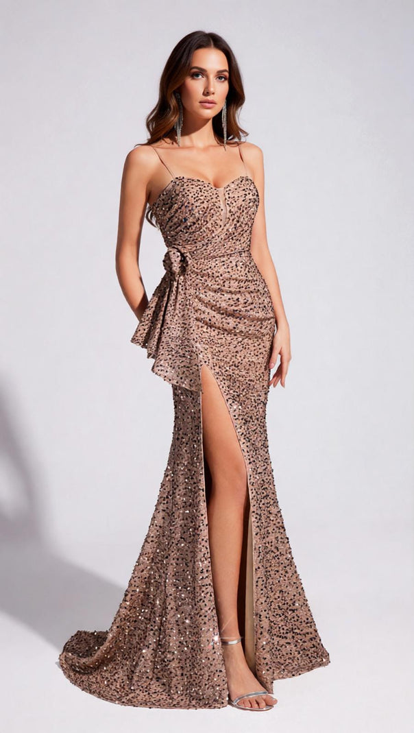 AIIZIE Jetje Sparkling Sequin High-Slit Maxi Gown - Elegant Floral Glamour - product image