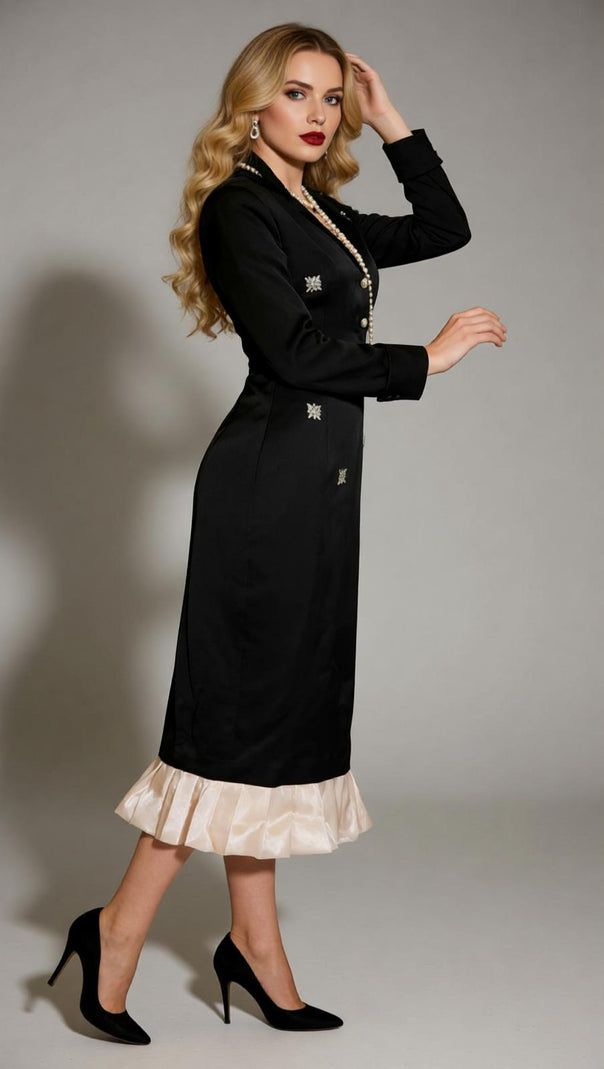 AIIZIE Jetta Black Sparkle & Ruffle Midi Dress - Elegant Long Sleeve Design - product image