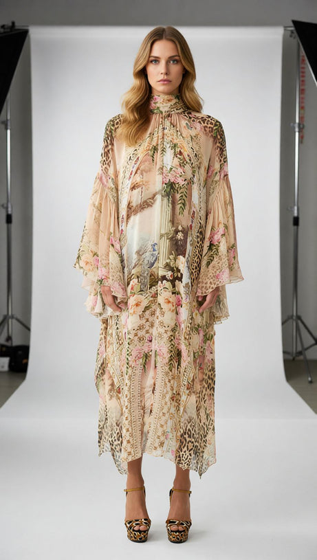 Jetta Exotic Floral & Leopard Print Flowing Maxi Dress