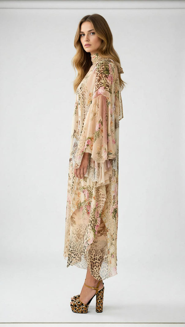 AIIZIE Jetta Exotic Floral & Leopard Print Flowing Maxi Dress - product image