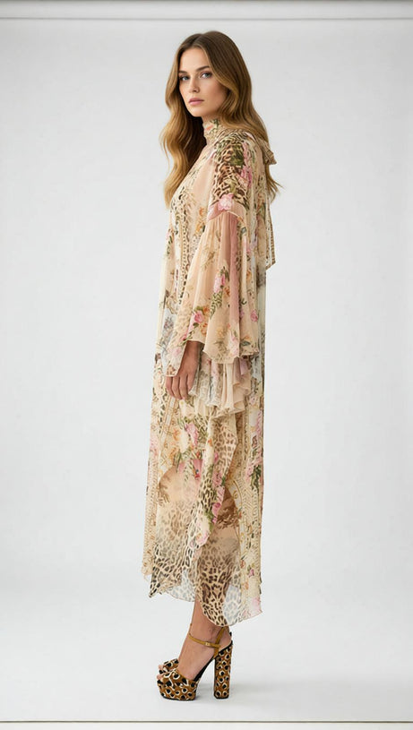 Jetta Exotic Floral & Leopard Print Flowing Maxi Dress