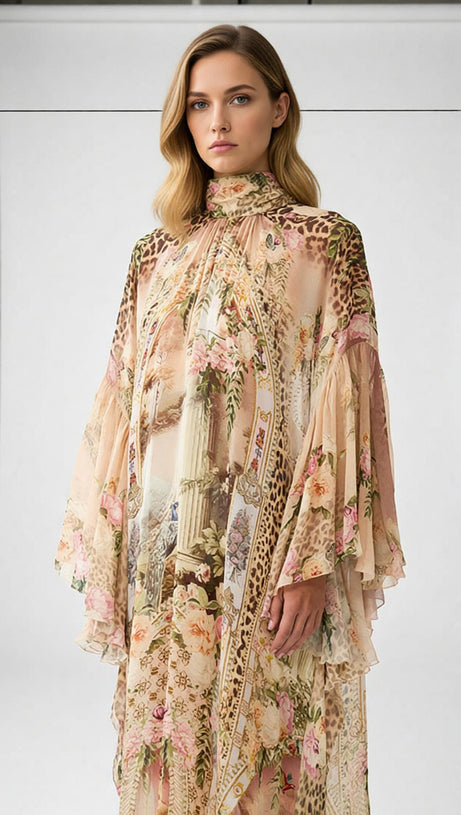 Jetta Exotic Floral & Leopard Print Flowing Maxi Dress