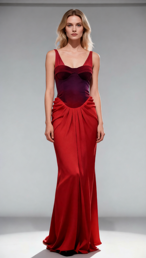 AIIZIE Jette Red Velvet Draped Maxi Gown | Elegant Formal Evening Dress - product image