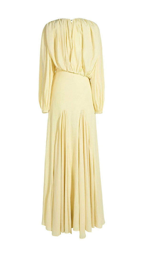 AIIZIE Jimena Yellow Pleated Maxi Dress | Elegant Long Sleeve Gown - product image
