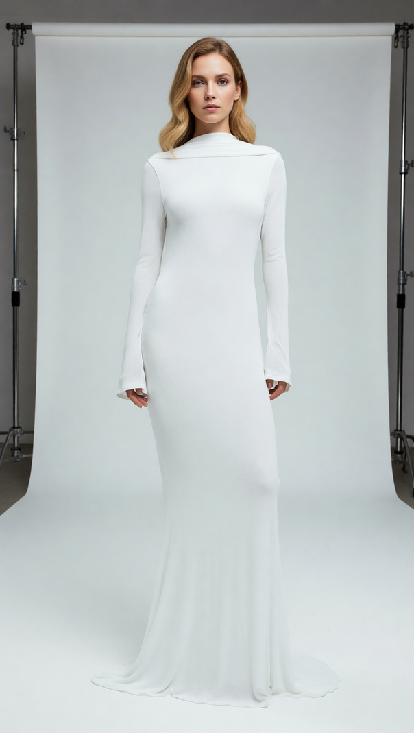 AIIZIE Joachim White Backless Long Sleeve Maxi Gown | Elegant Bridal & Formal Dress - product image