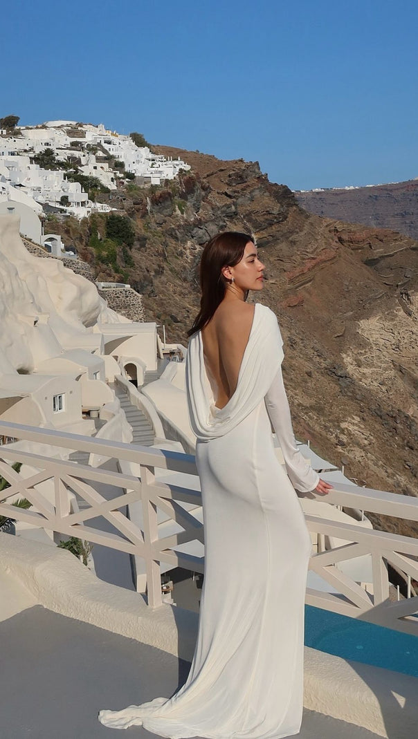 AIIZIE Joachim White Backless Long Sleeve Maxi Gown | Elegant Bridal & Formal Dress - product image