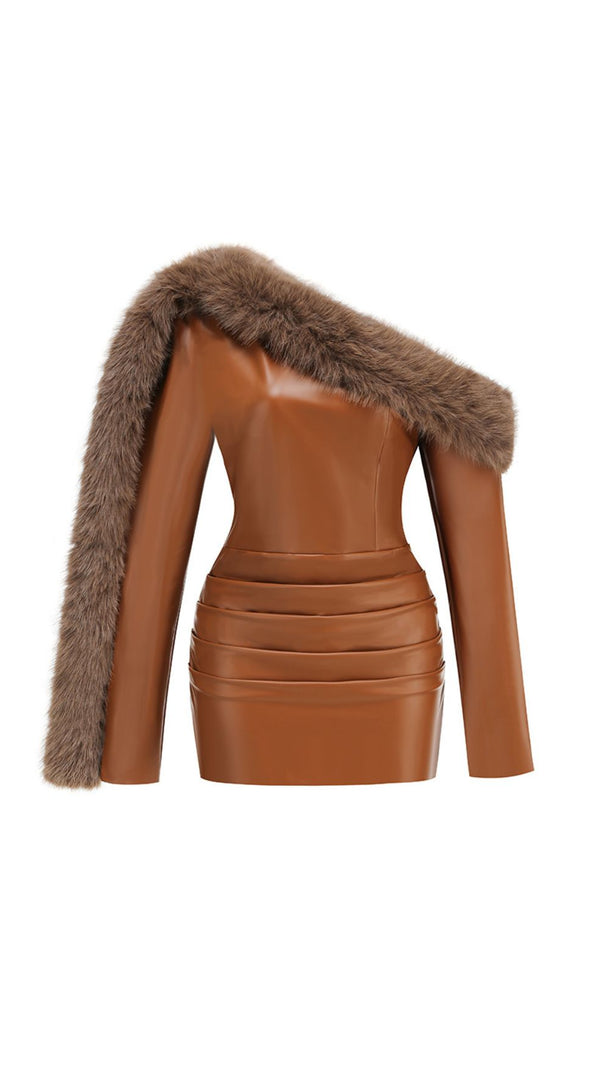 AIIZIE João Daring Faux Leather & Faux Fur Asymmetrical Mini Dress - product image