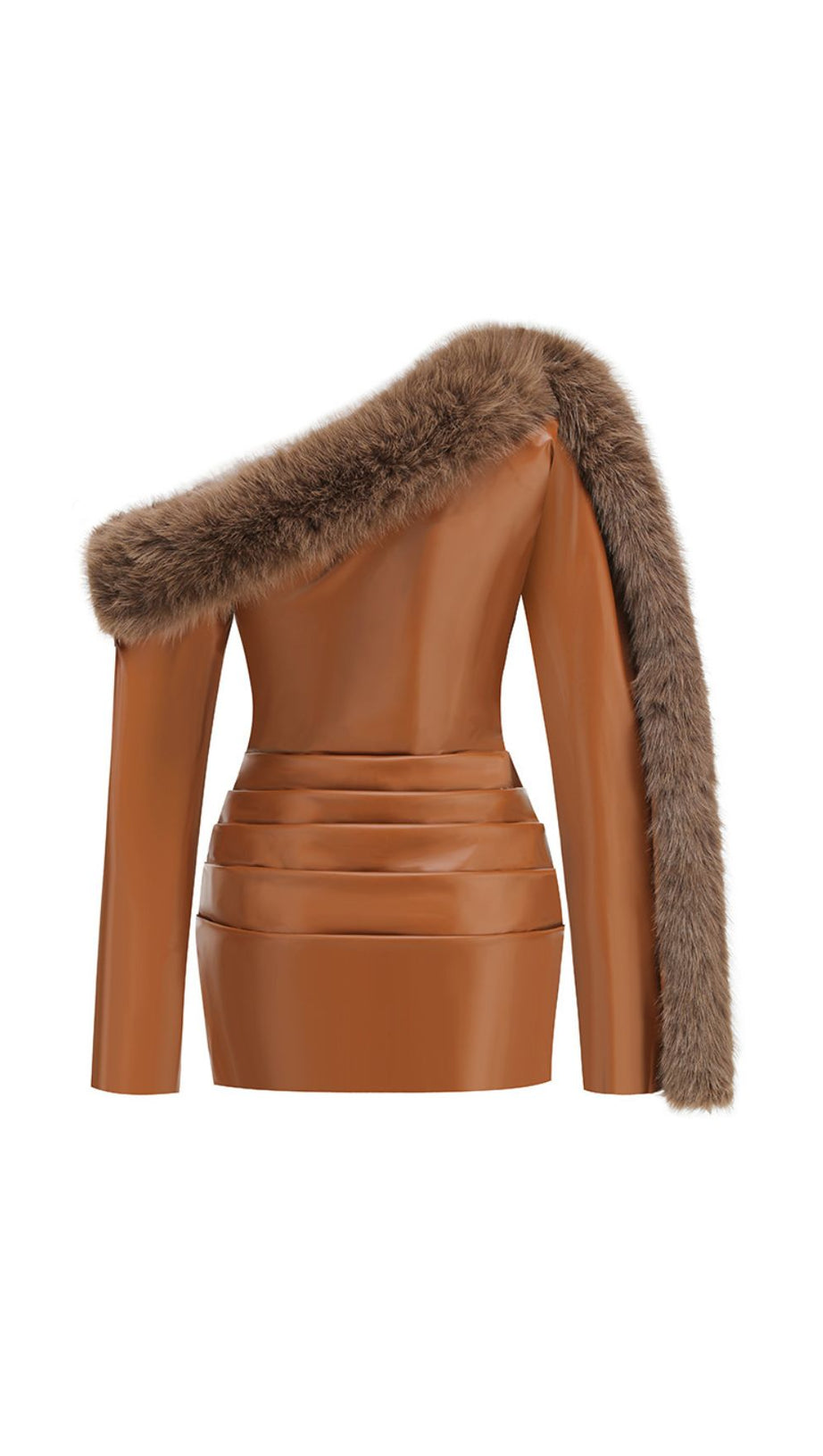João Daring Faux Leather & Faux Fur Asymmetrical Mini Dress