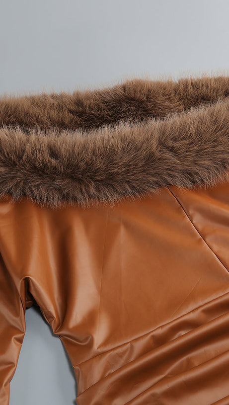 João Daring Faux Leather & Faux Fur Asymmetrical Mini Dress