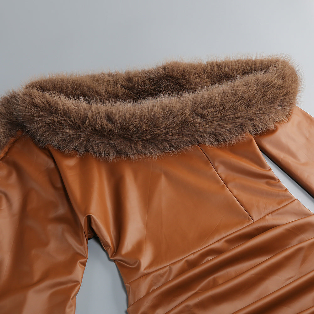 AIIZIE João Daring Faux Leather & Faux Fur Asymmetrical Mini Dress - product image