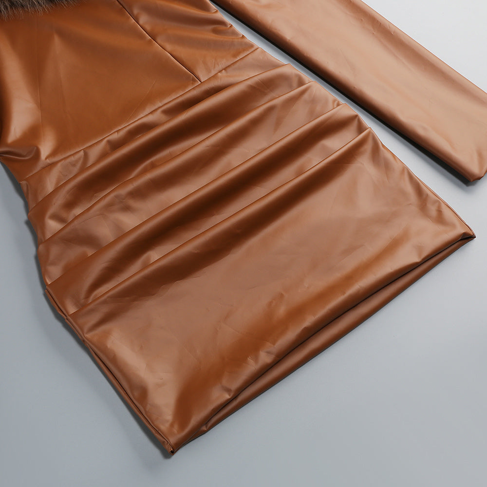 AIIZIE João Daring Faux Leather & Faux Fur Asymmetrical Mini Dress - product image