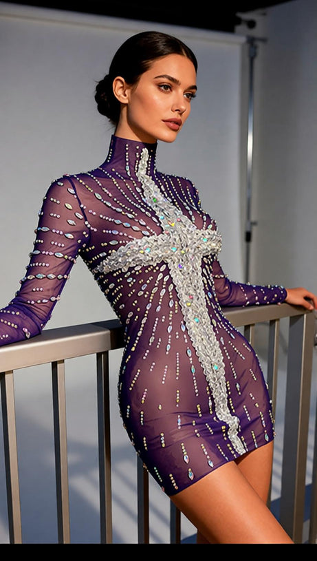 strapless open back dress Joep Dazzling Diamante Mesh Mini Dress